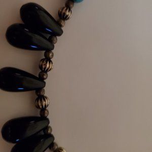 Onyx, turquoise, sterling, & shell necklace
